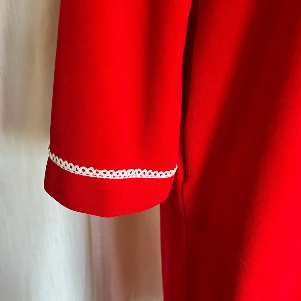 vtg red flannel white lace trim vassarette‎ maxi robe classic warm winter